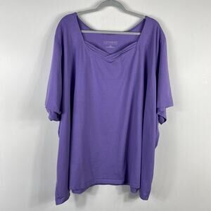 Catherines Size 5X 34 36 Suprema Collection Pleat Neck T-Shirt Top Purple